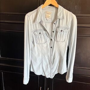 Guess Light Blue Button-Up Denim Shirt